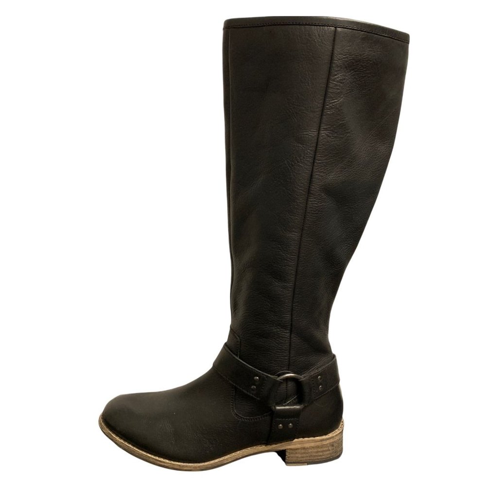 Diba Black Leather Moto Full Zip Knee High Boots Size 7 - Picture 14 of 14